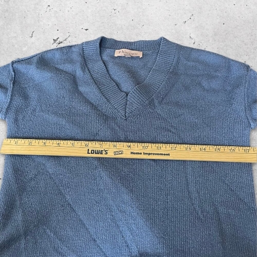 Philosophy Sweater V-Neck High Low‎ Hem Ribbed Cuffs Lightweight Blue Women's XS - Picture 3 of 12